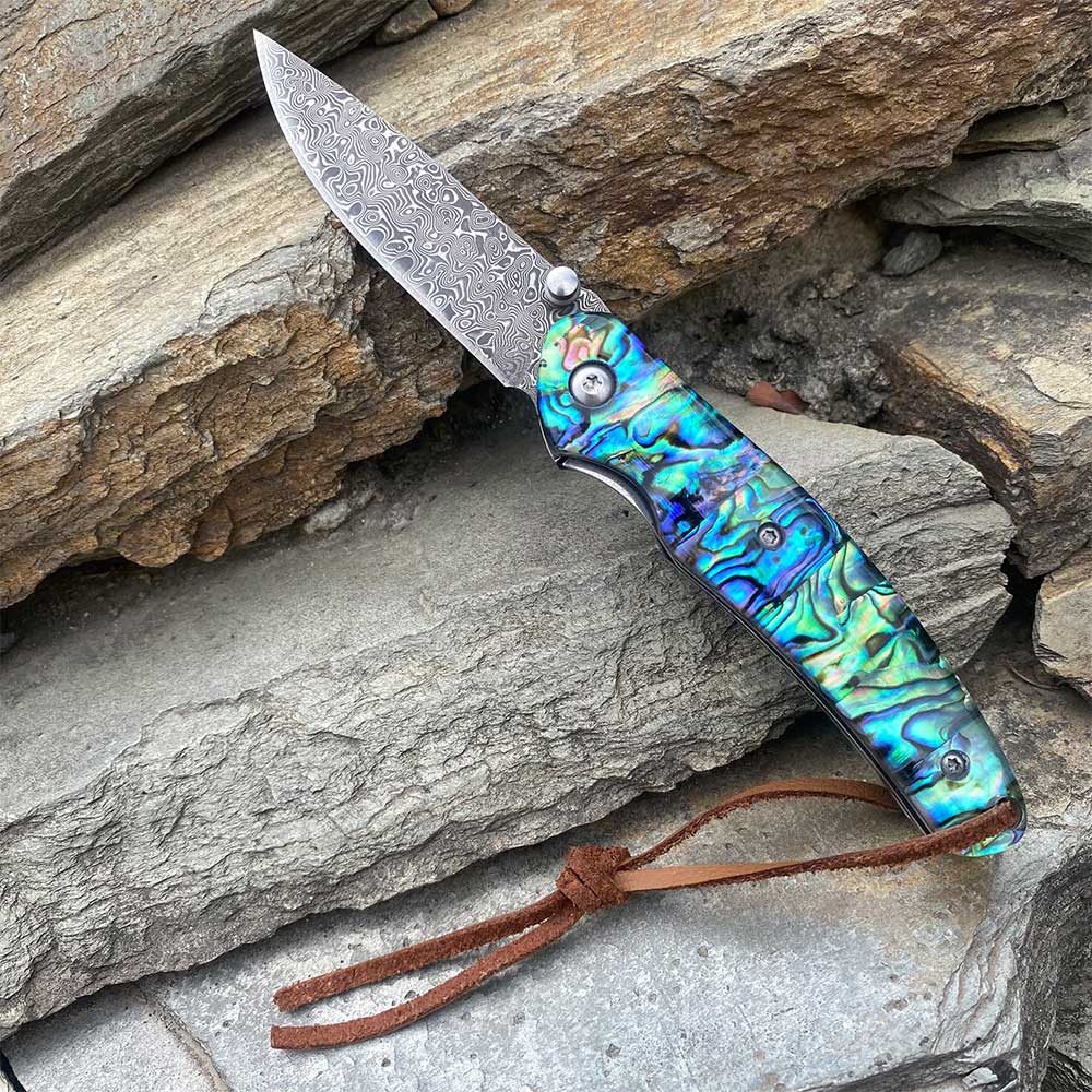 Damascus Knife Handmade Colored Folding Knife Knife Only - Tophatter Daily Deals