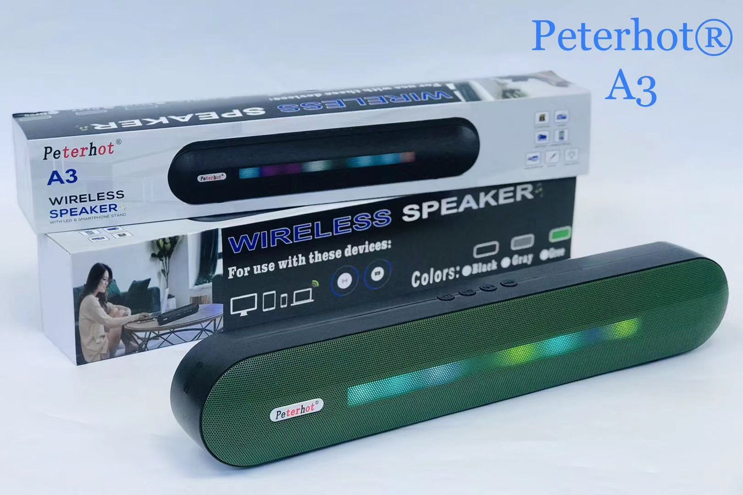 Bluetooth Speaker With Long LED Breathing Light Green USB 0 - Tophatter Daily Deals