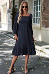 Square Neck Balloon Sleeve Midi Dress Navy Casual Dresses - Tophatter Daily Deals