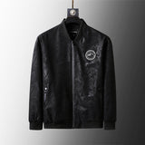BLACK Plus Size Loose Clothes Men's Stand-up Collar Jacket Black geometry 0 - Tophatter Daily Deals