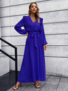 Pleated Surplice Tie Waist Maxi Dress Cobald Blue Casual Dresses - Tophatter Daily Deals