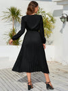 V-Neck Long Sleeve Pleated Dress Casual Dresses - Tophatter Daily Deals