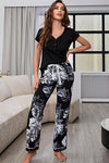 Full Size V-Neck Top and Floral Pants Lounge Set Loungewear Sets - Tophatter Daily Deals