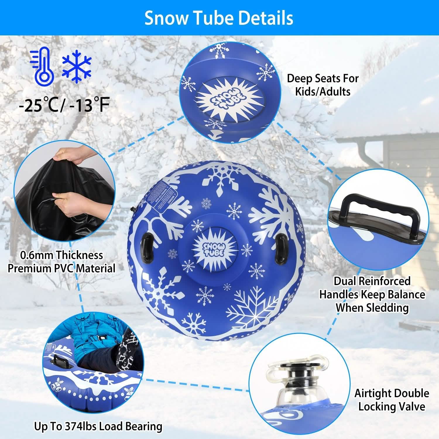 47-Inch Inflatable Snow Tube Outdoor Recreation - Tophatter Daily Deals