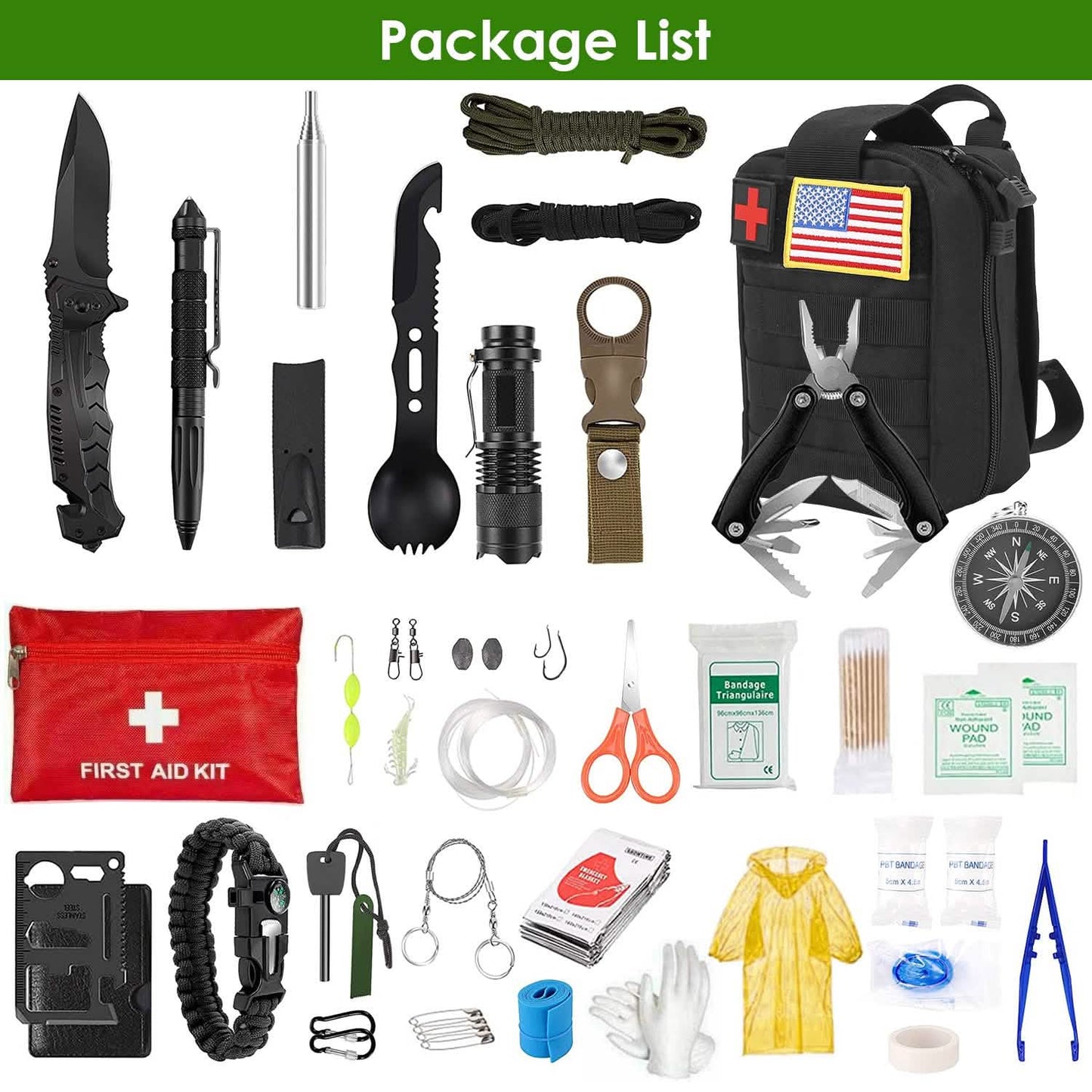 47-Pieces: Emergency Survival Kit EDC Gear Equipment Tool with Pouch Outdoor Recreation - Tophatter Daily Deals