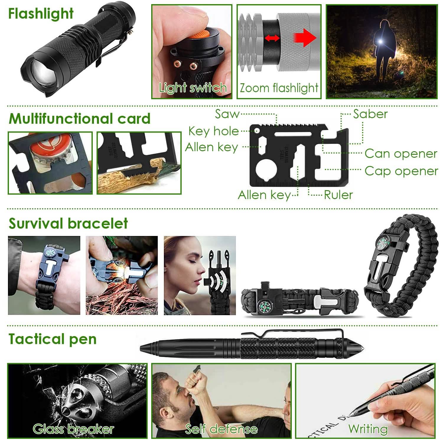 47-Pieces: Emergency Survival Kit EDC Gear Equipment Tool with Pouch Outdoor Recreation - Tophatter Daily Deals