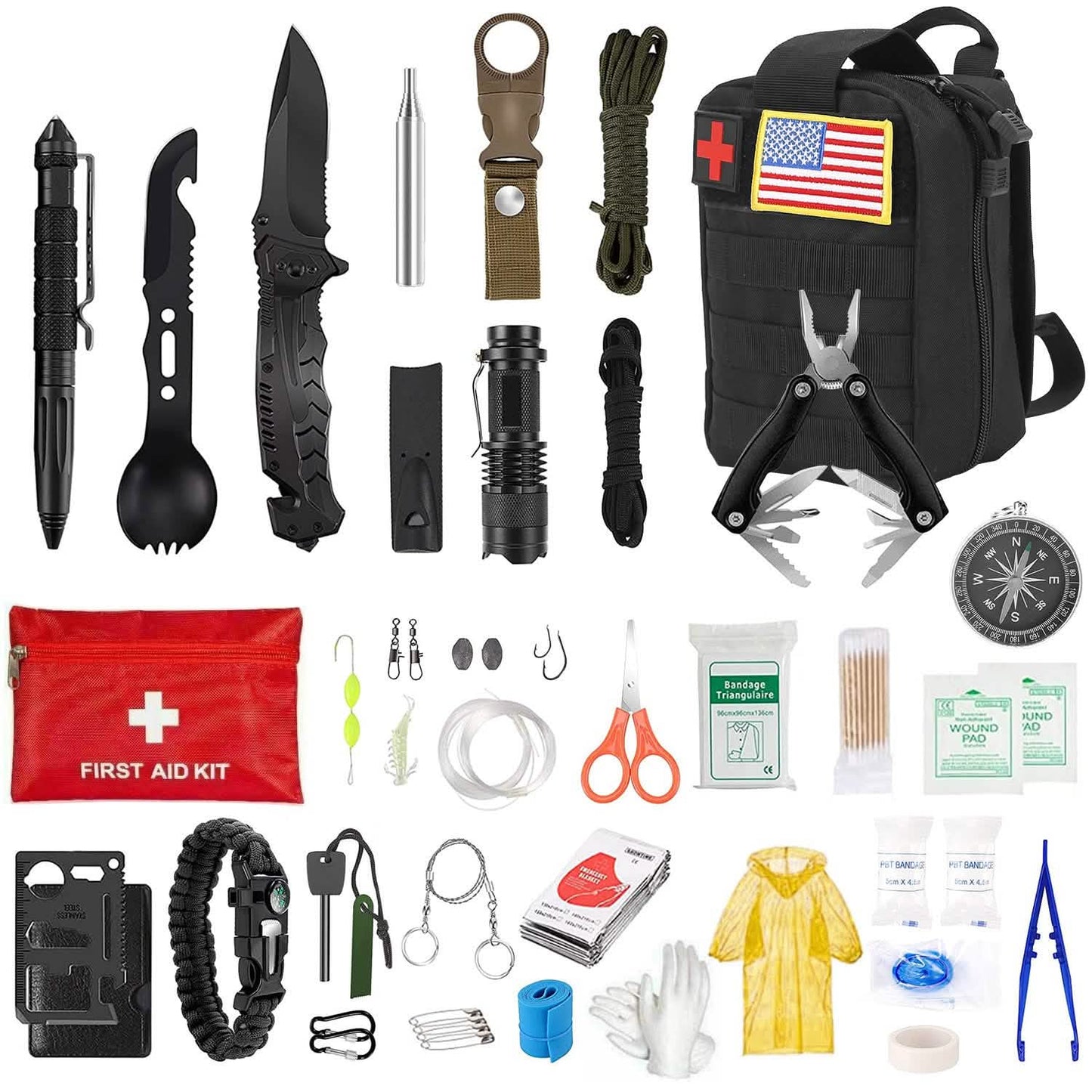 47-Pieces: Emergency Survival Kit EDC Gear Equipment Tool with Pouch Outdoor Recreation - Tophatter Daily Deals