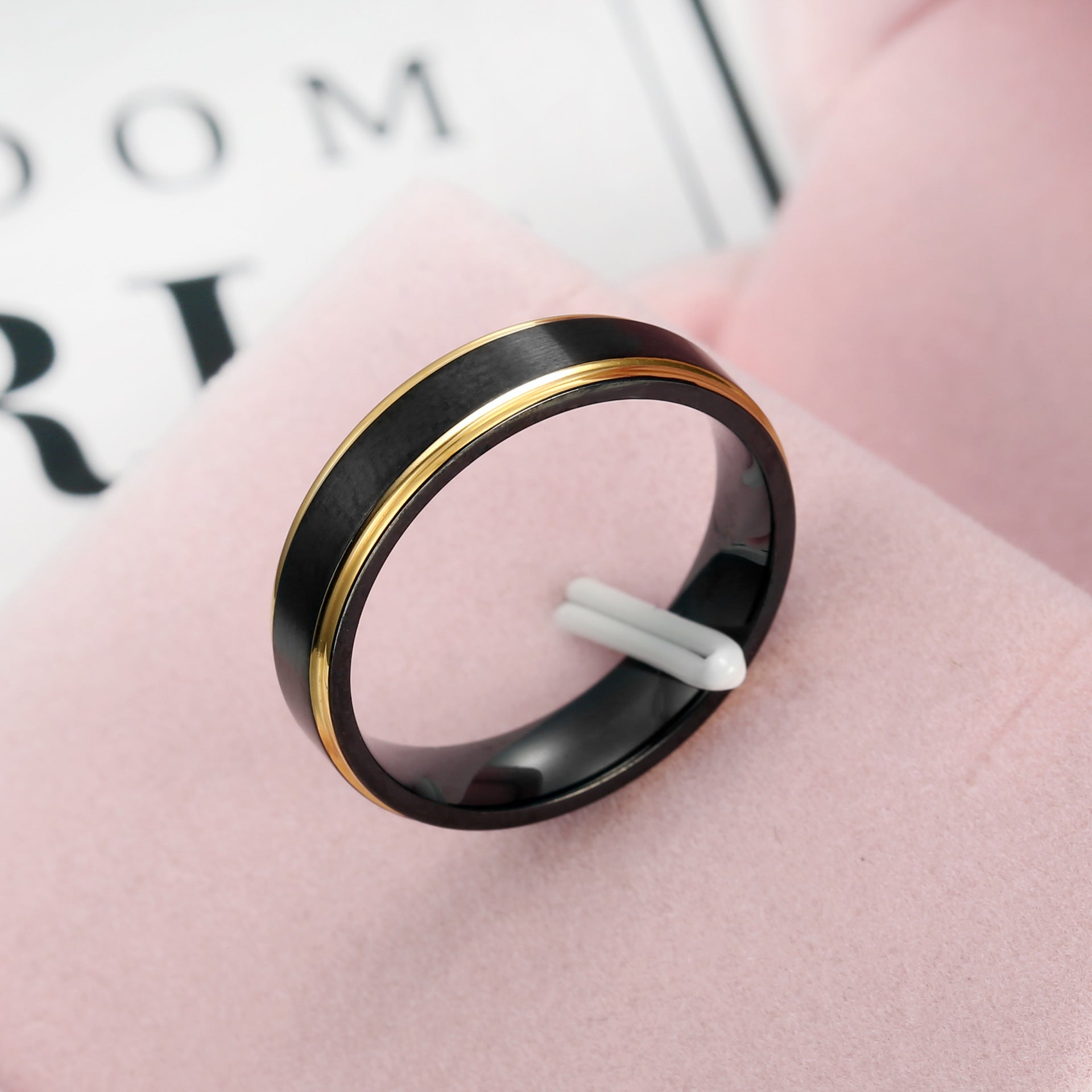 Brushed Titanium Steel Black Gold Ring 0 - Tophatter Daily Deals
