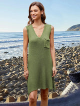 Pocketed Slit V-Neck Sleeveless Dress Casual Dresses - Tophatter Daily Deals