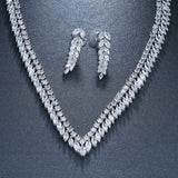 Bridal Wedding Jewelry Zircon Leaf Necklace Earrings 0 - Tophatter Daily Deals