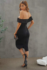Off-Shoulder Zip-Back Slit Dress Cocktail Dresses - Tophatter Daily Deals