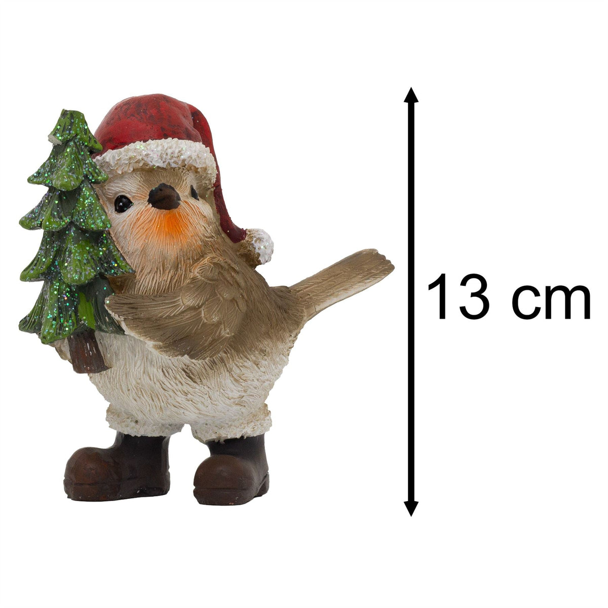 Robin Holding Tree Christmas Ornament | Festive Robin in Santa Hat Figurine 13cm Ornament - Tophatter Daily Deals