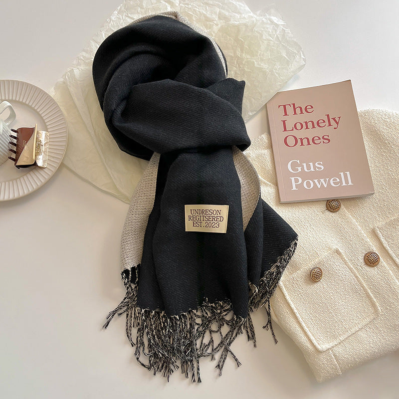 Warm Women Scarf - Reversible Fringed Cashmere Winter Black - Tophatter Daily Deals