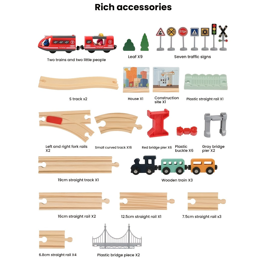 72pcs Wooden Train Set with Electric Train Toy Toys - Tophatter Daily Deals