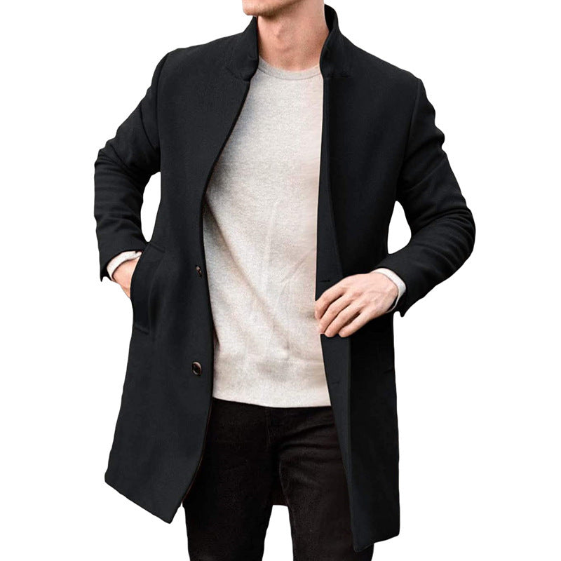 Warm Timeless Men's Wool Coat - Stand Collar, Mid Thigh Black 3D Changing Face Moving Picture Frame - Tophatter Daily Deals