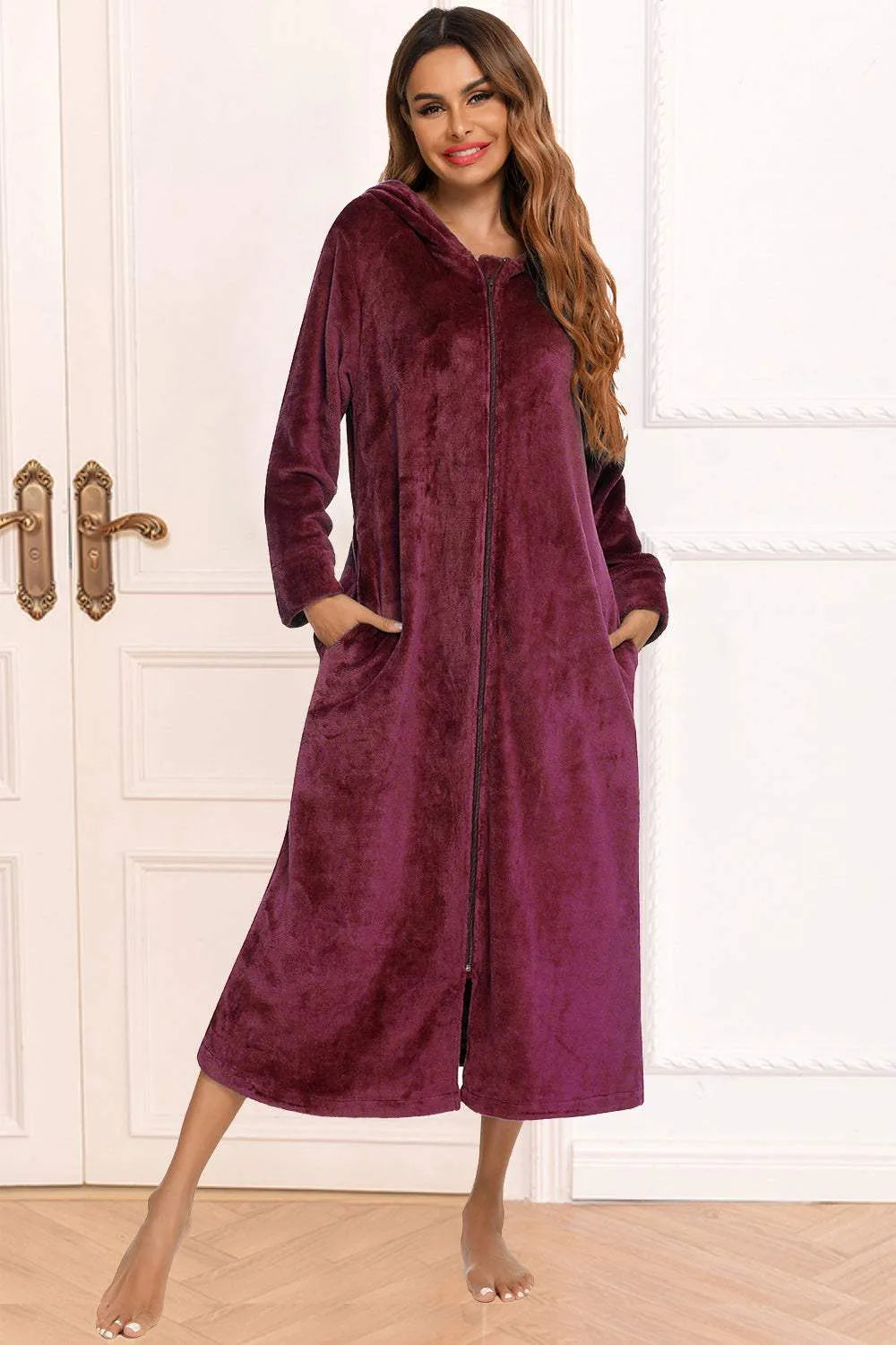 Zip Front Hooded Night Dress with Pockets Wine Sleep Dresses Apparel & Accessories Fast Shipping Free Shipping H#Y HOT DEALS HOME PAGE Lingerie Sleepwear Loungewear New Deals sexy lingerie Ship From Overseas Ship from USA Sleep Sleep Dresses sleepwear Sleepwear & Loungewear USA USA STOCK women lingerie Women's Fashion - Tophatter Daily Deals And Savings