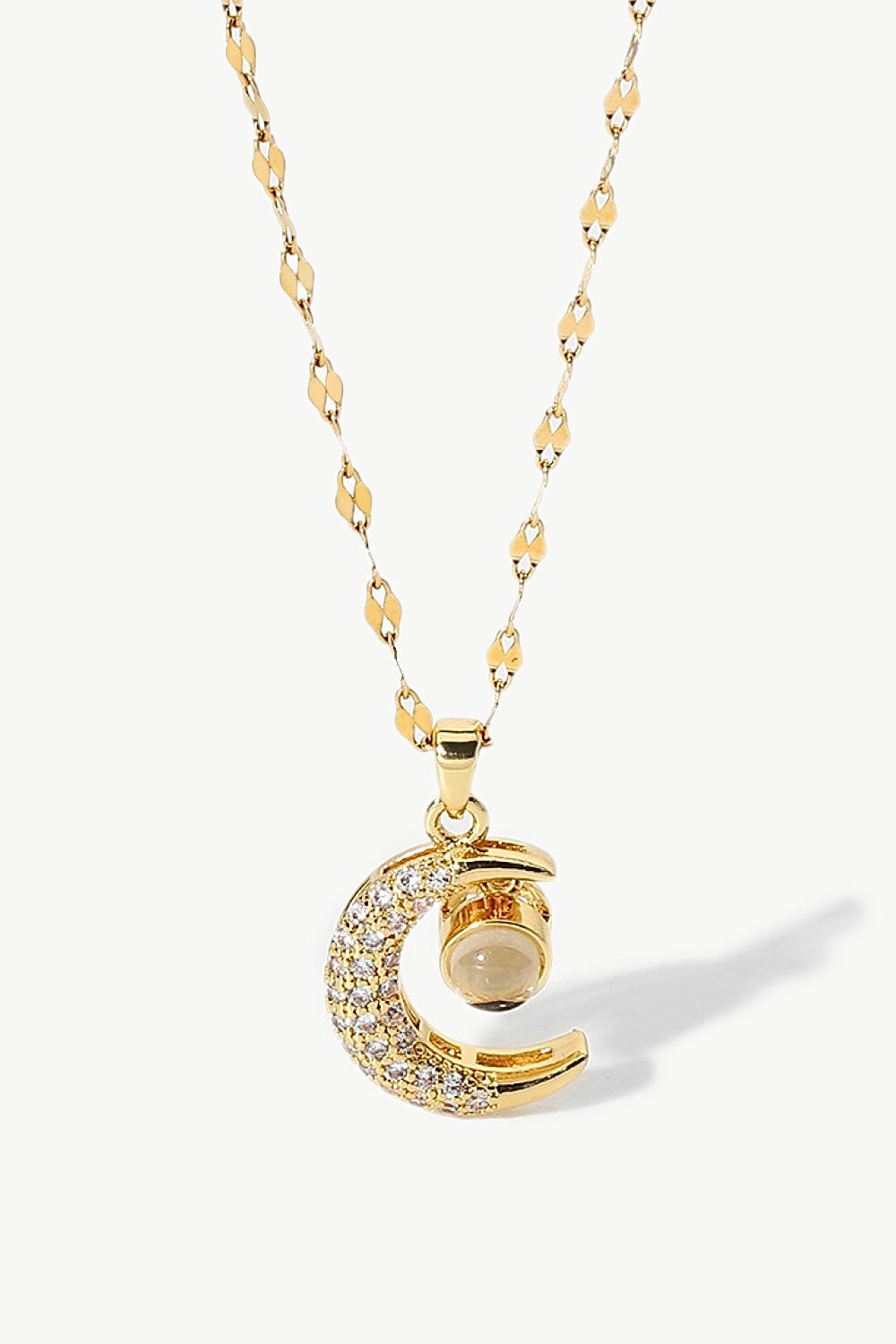 Inlaid Cubic Zirconia Moon Pendant Necklace Gold One Size Necklaces - Tophatter Daily Deals