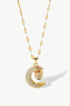 Inlaid Cubic Zirconia Moon Pendant Necklace Gold One Size Necklaces - Tophatter Daily Deals