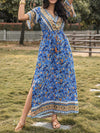 Slit Printed V-Neck Half Sleeve Maxi Dress Casual Dresses - Tophatter Daily Deals