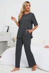 Slit Round Neck Top and Pants Lounge Set Loungewear Sets - Tophatter Daily Deals