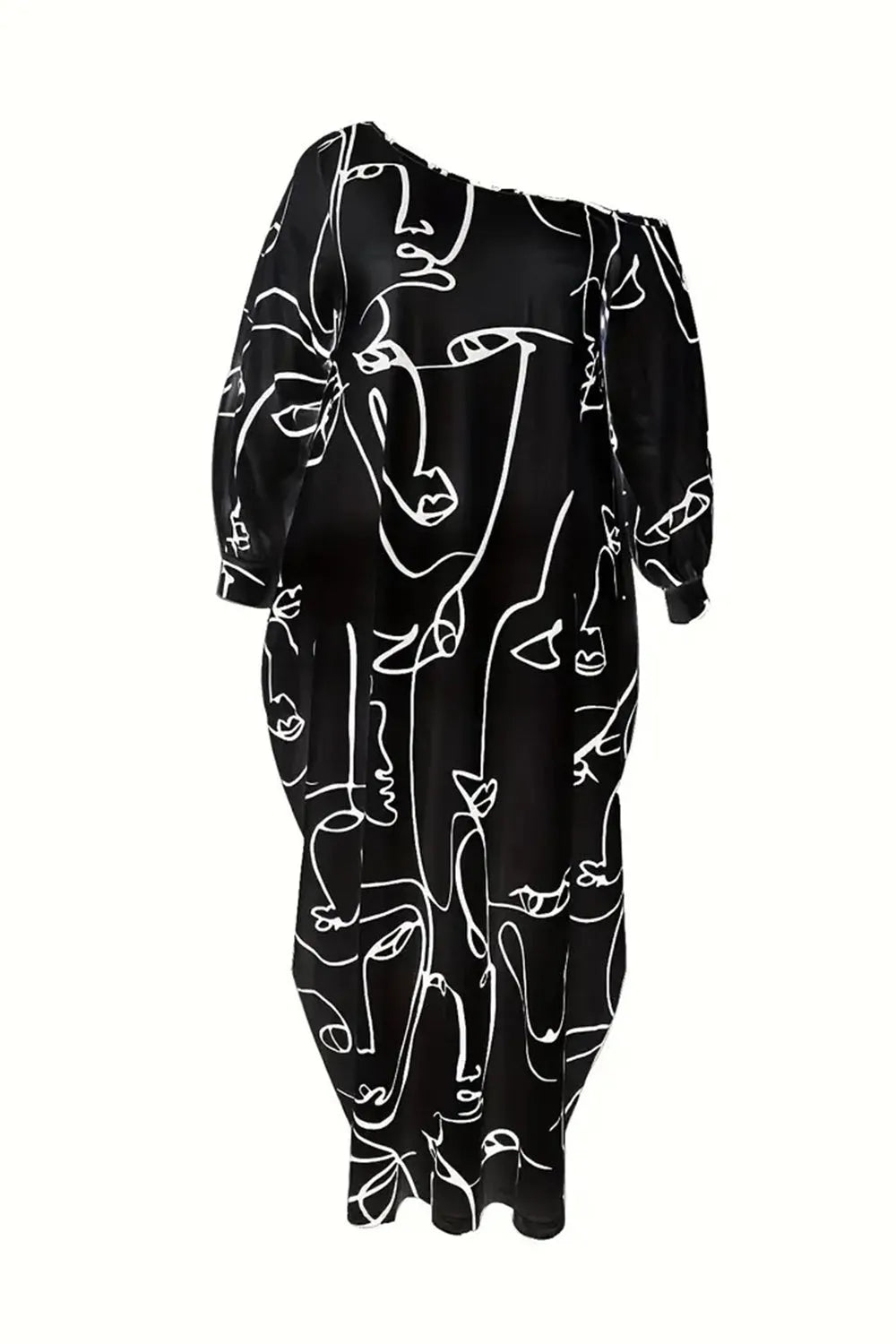 Printed Single Shoulder Lantern Sleeve Maxi Dress Casual Dresses - Tophatter Daily Deals