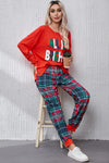 ALL IS BRIGHT Round Neck Top and Plaid Pants Lounge Set Loungewear Sets - Tophatter Daily Deals