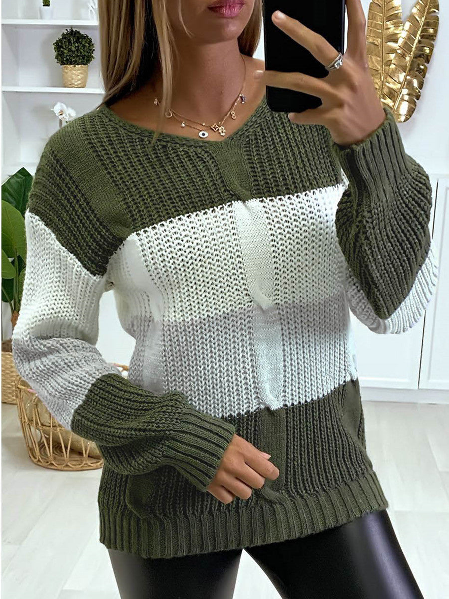 Soft Flattering Women V Neck Sweater - Colorblock Knit Green 3D Changing Face Moving Picture Frame - Tophatter Daily Deals