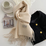 Warm Women Scarf - Reversible Fringed Cashmere Winter sand - Tophatter Daily Deals