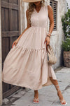 Decorative Button Notched Tiered Dress Casual Dresses - Tophatter Daily Deals