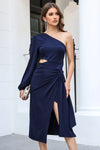 Cutout One Shoulder Slit Midi Dress Cocktail Dresses - Tophatter Daily Deals