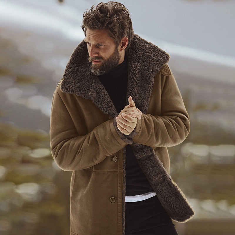 Warm Men’s Winter Coat - Single-Breasted Sherpa Lined Brown 3D Changing Face Moving Picture Frame - Tophatter Daily Deals