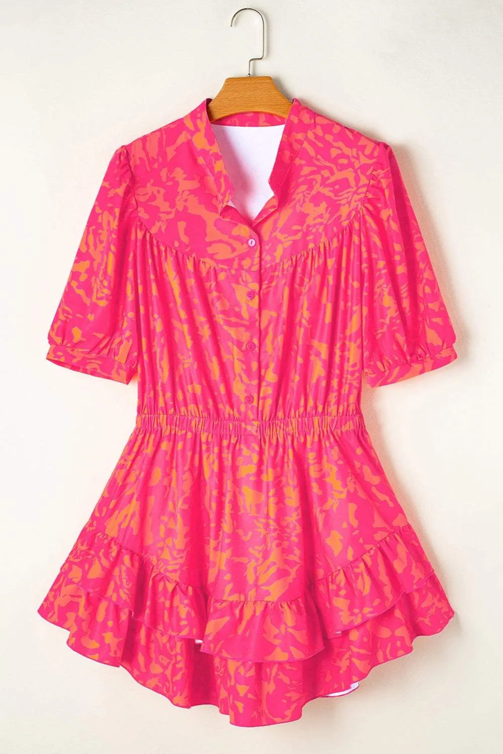 Half Button Printed Half Sleeve Mini Dress Casual Dresses - Tophatter Daily Deals