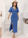 Slit Openwork V-Neck Half Sleeve Dress Casual Dresses - Tophatter Daily Deals