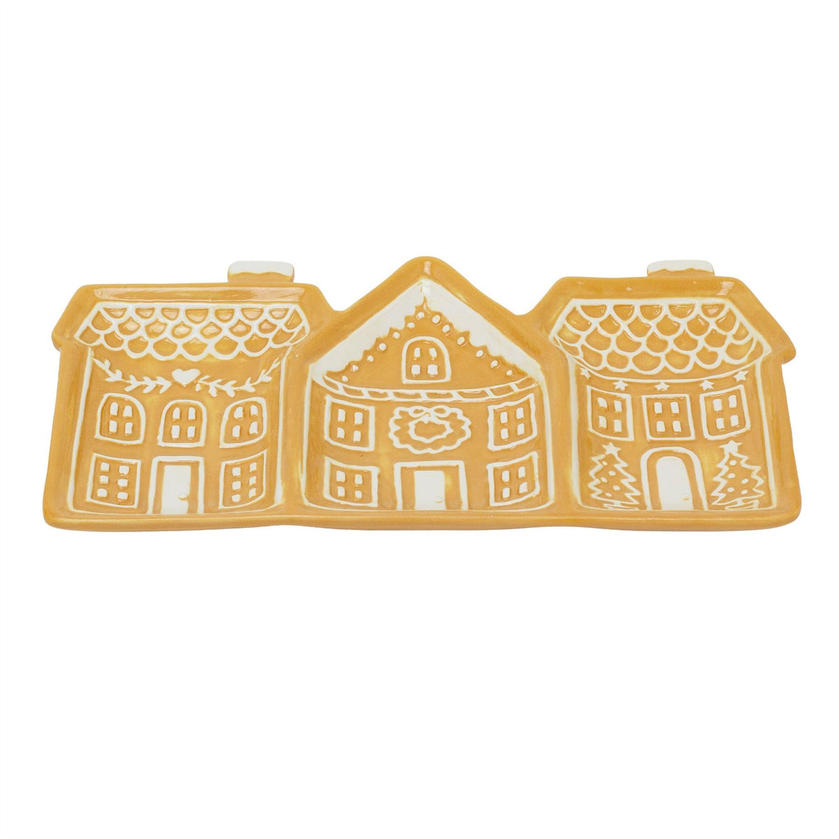 Gingerbread House Trio Ceramic Serving Platter | Christmas Serving Dish - 33cm Party Plates - Tophatter Daily Deals