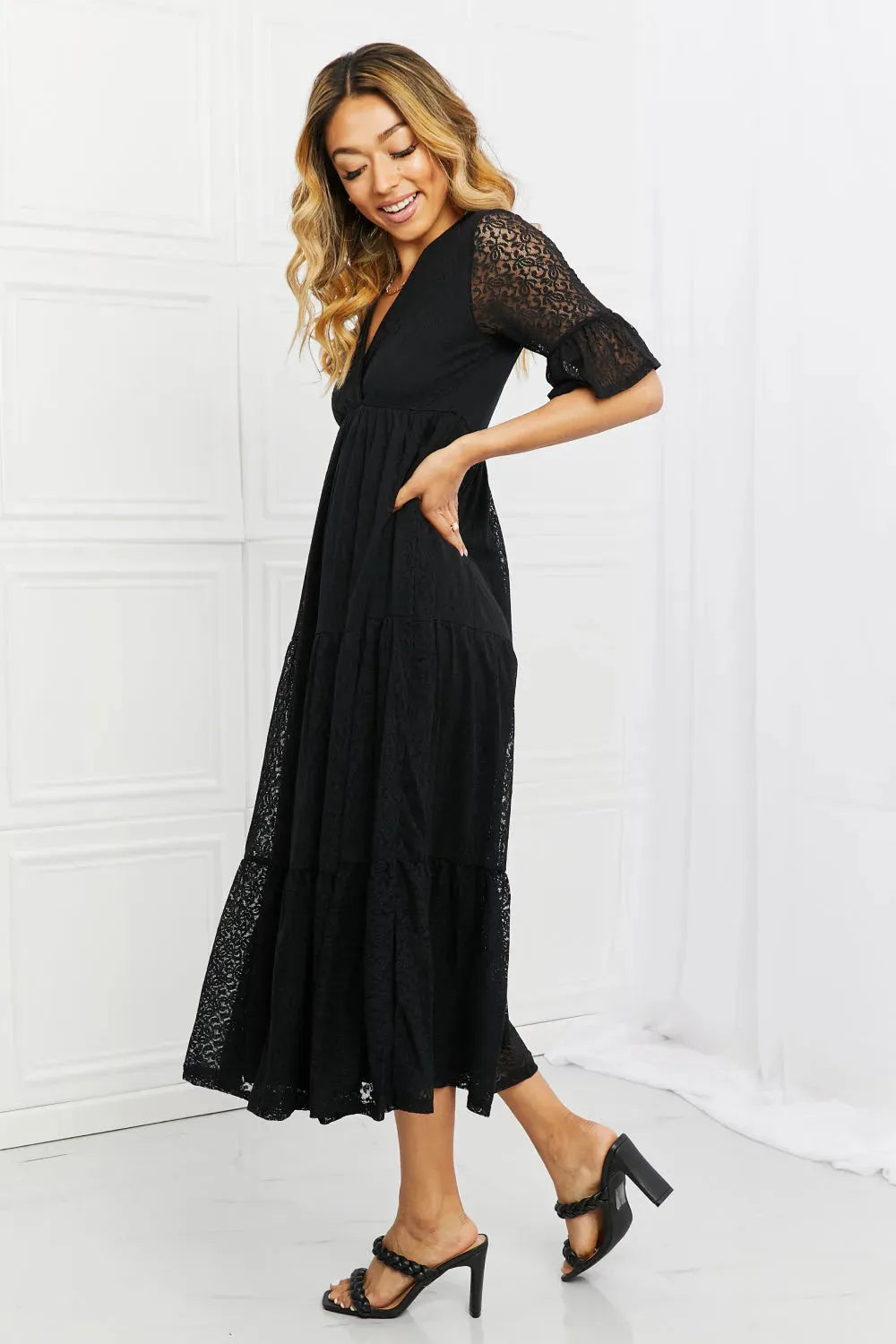P & Rose Lovely Lace Full Size Tiered Dress Casual Dresses - Tophatter Daily Deals