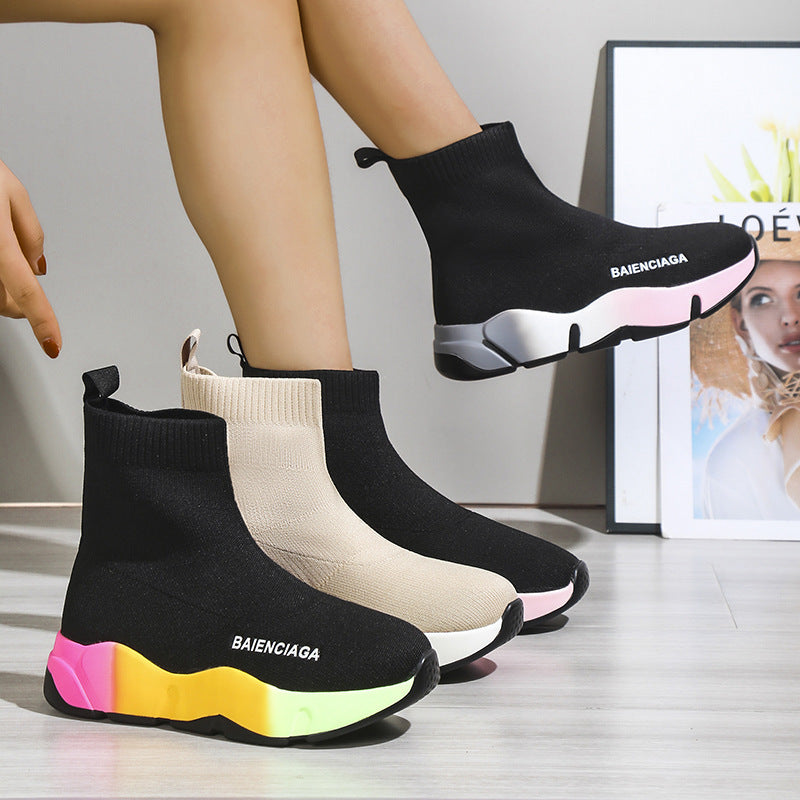 Black Sock Boots For Women Platform Shoes 4 - Tophatter Daily Deals
