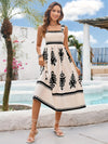 Printed Square Neck Wide Strap Midi Dress Casual Dresses - Tophatter Daily Deals