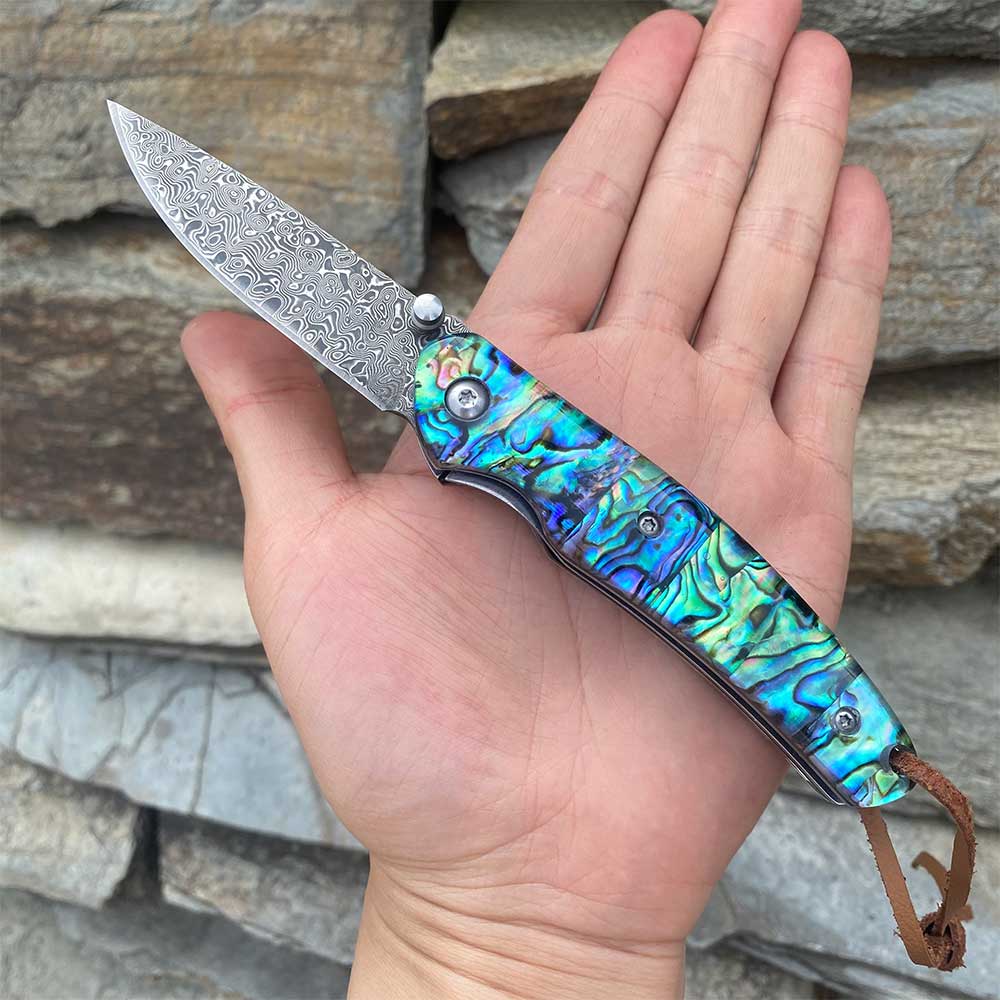 Damascus Knife Handmade Colored Folding Knife - Tophatter Daily Deals