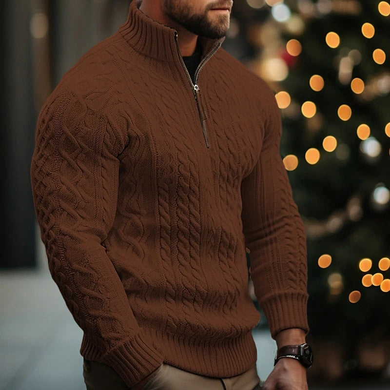 Warm Cozy Men’s Half Zip Sweater - Cable Knit, For Winter Brown 3D Changing Face Moving Picture Frame - Tophatter Daily Deals