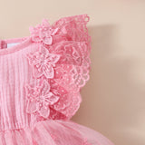 2024 Summer Baby Girl Sweet Sleeveless Lace Triangle Rompers Mesh Lace Flower Dress 0 - Tophatter Daily Deals