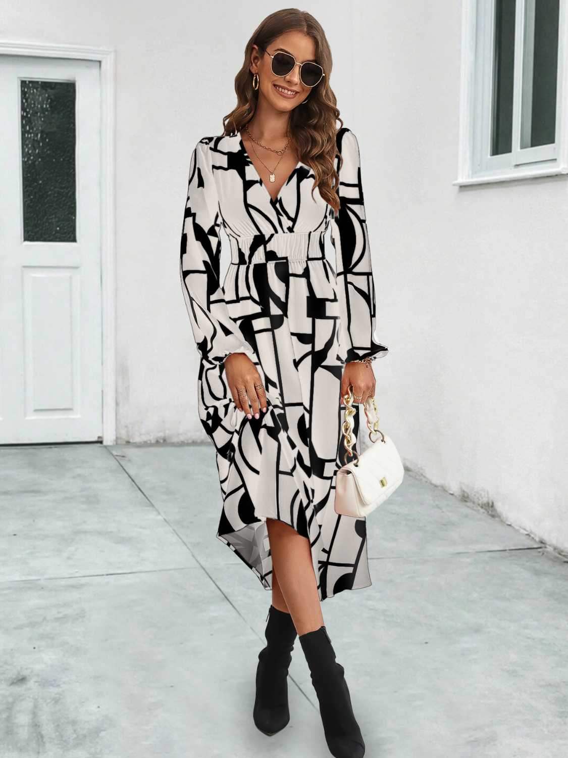 Surplice Neck Long Sleeve Midi Dress Casual Dresses - Tophatter Daily Deals