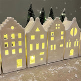 15cm White Ceramic LED Christmas House | Light-Up Ornament | Design Varies LED Light - Tophatter Daily Deals
