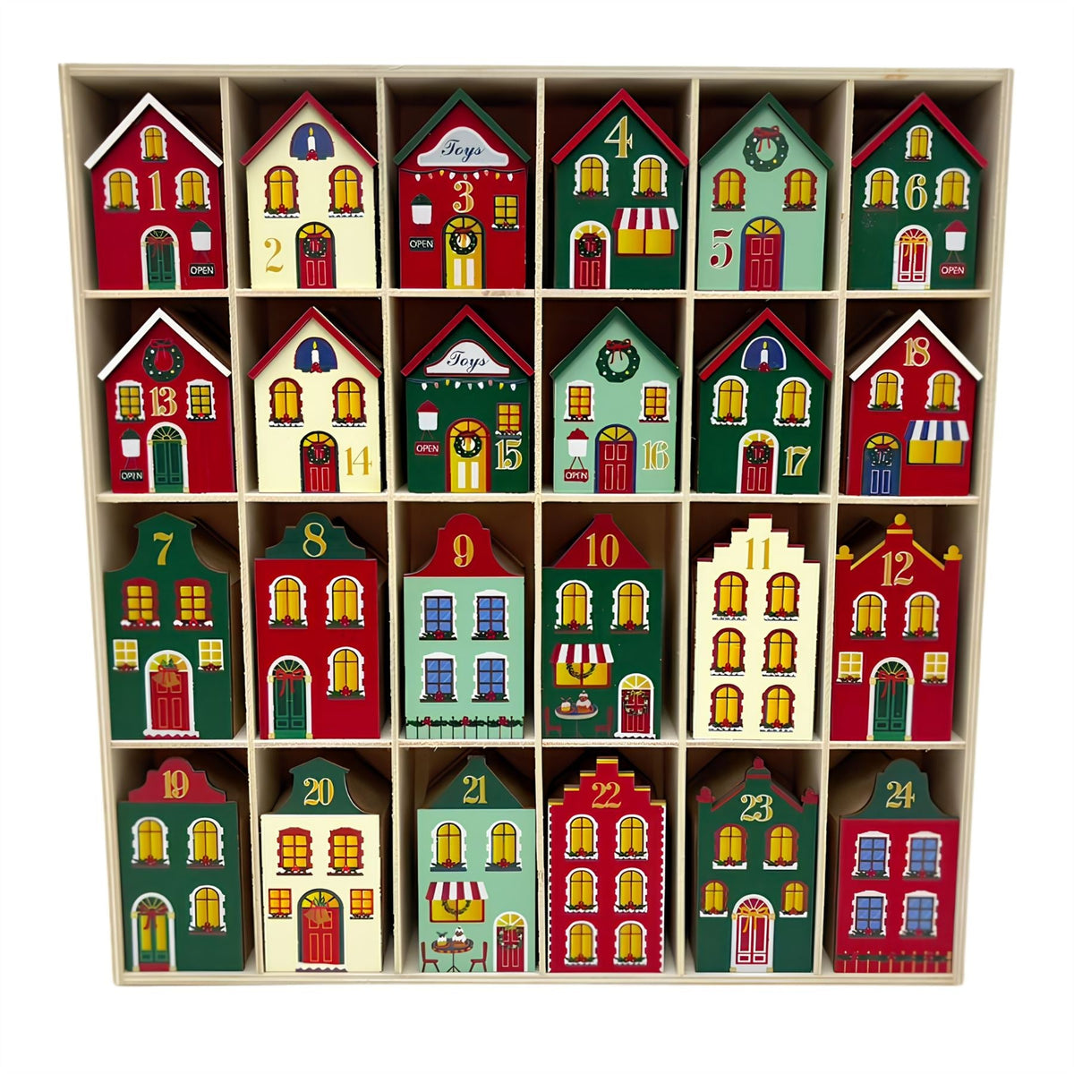 Fill Your Own Advent Calendar, Gisela Graham Reusable Wooden Dutch Village Advent Calendar - Tophatter Daily Deals