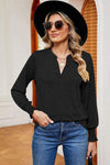 Notched Lantern Sleeve T-Shirt Black Women's T-Shirts - Tophatter Daily Deals