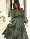 Tie Neck Long Sleeve Midi Tiered Dress Casual Dresses - Tophatter Daily Deals