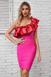 Ruffled One-Shoulder Bodycon Dress Hot Pink Cocktail Dresses - Tophatter Daily Deals