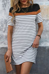 Striped Round Neck Short Sleeve Mini Dress Casual Dresses - Tophatter Daily Deals