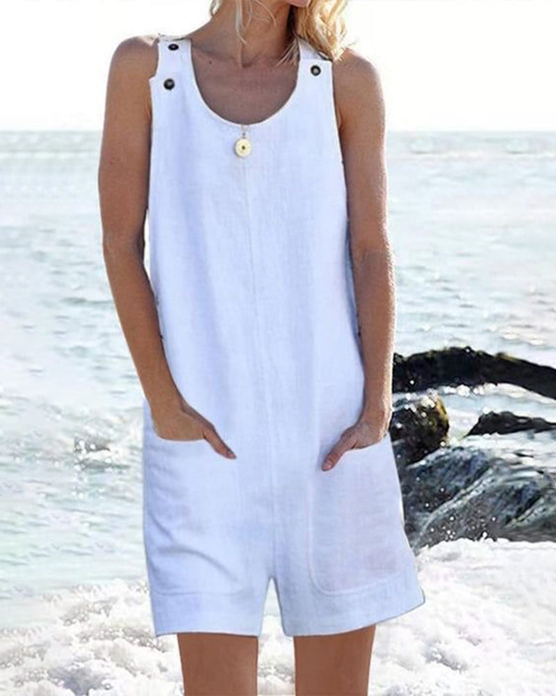 Pocket Buttons Shorts Jumpsuit White Jumpsuits & Rompers - Tophatter Daily Deals