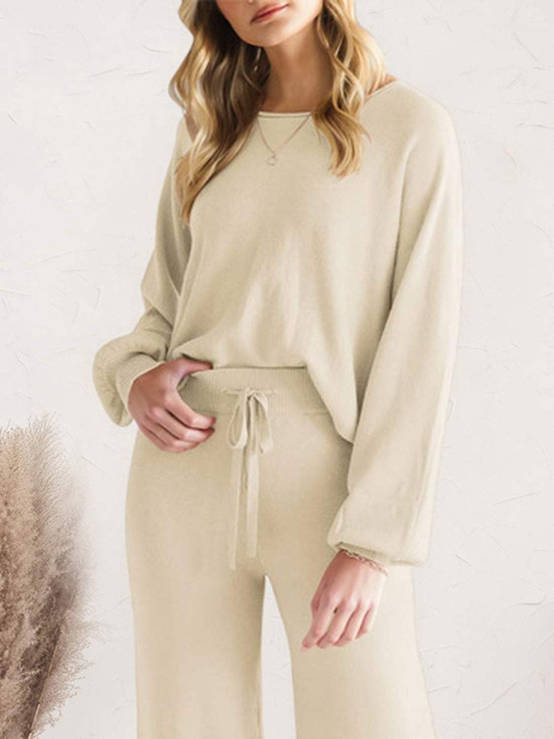 Long Sleeve Lounge Top and Drawstring Pants Set Loungewear Sets - Tophatter Daily Deals