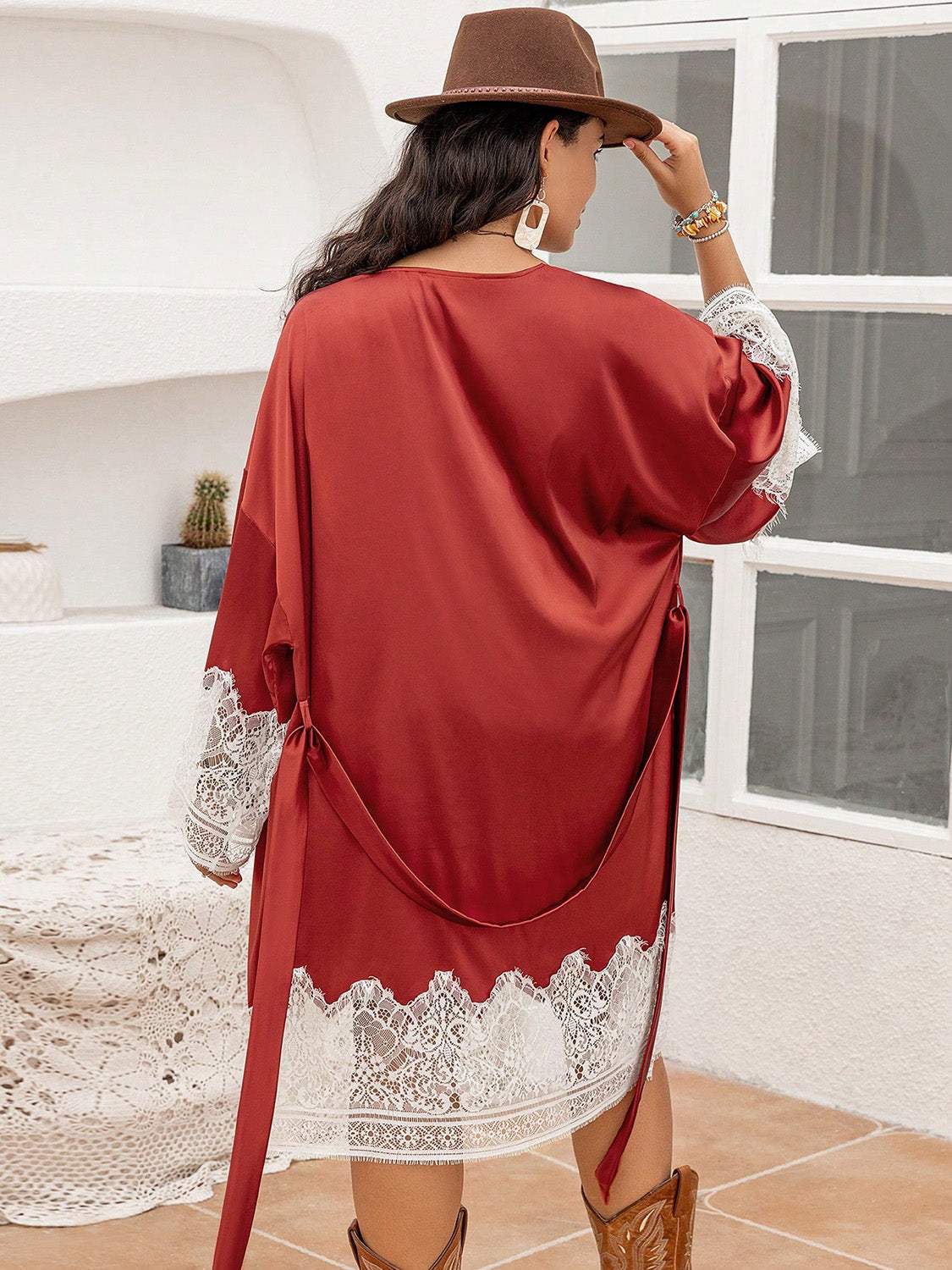 Plus Size Lace Patchwork Tie Front Robe Sleep Dresses - Tophatter Daily Deals